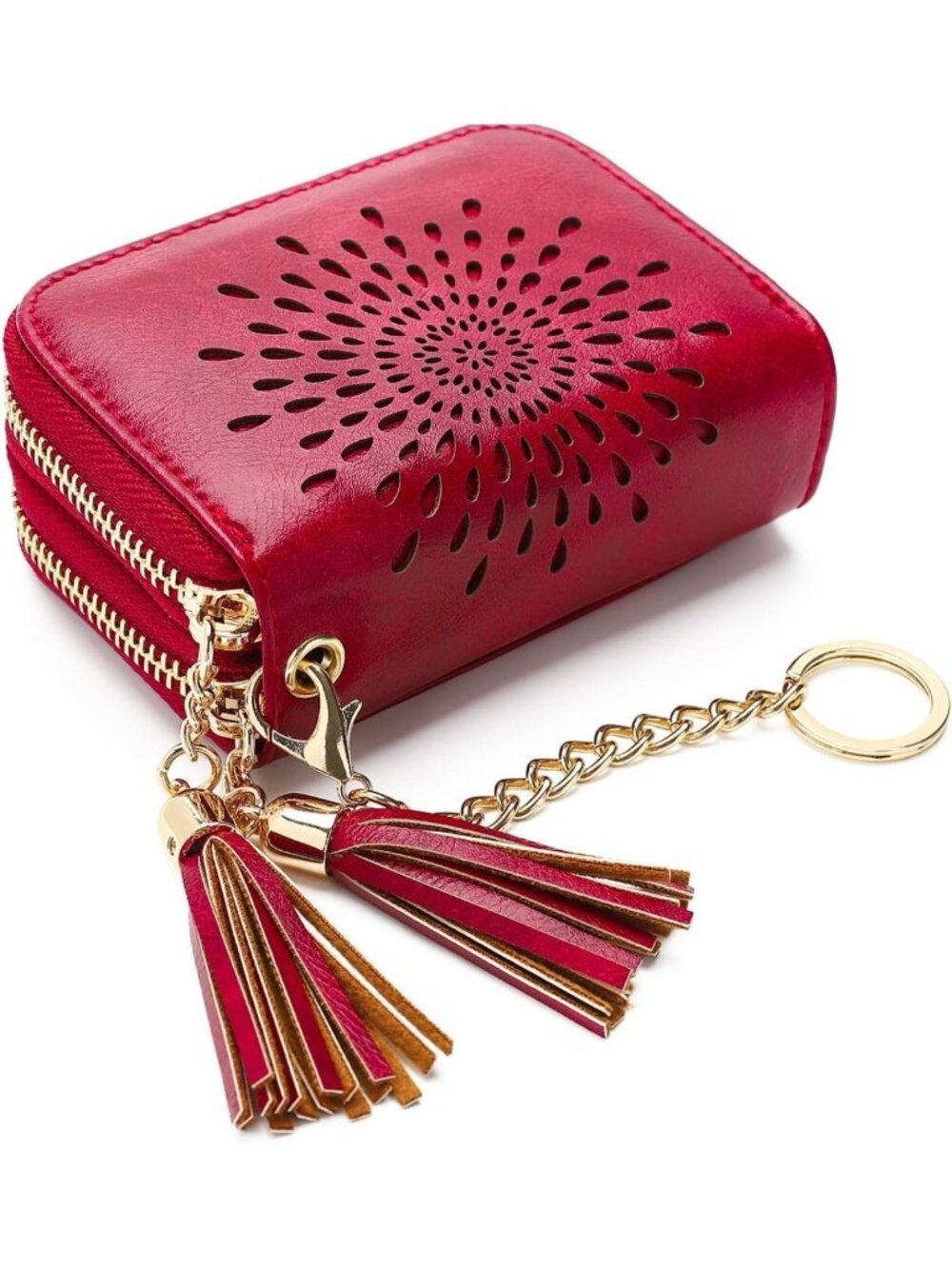 Stylish RFID Zipper Card Case Wallet with Keychain - Compact Women's Credit